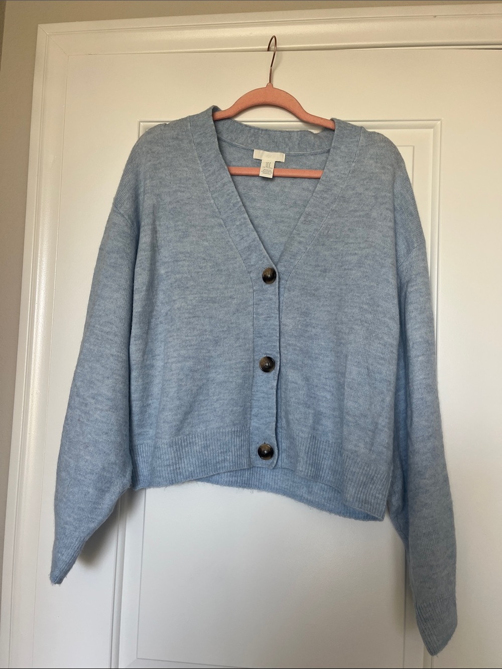 H&M Pale Blue V-Neck Button Front Cropped Cardigan